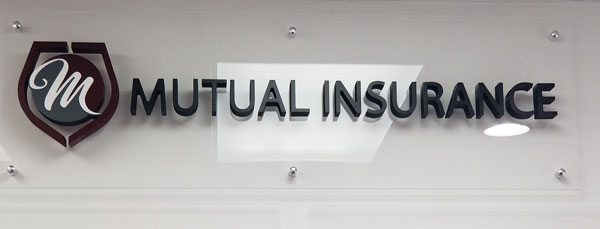 Acrylic lobby signage for Mutual Insurance in Miami, FL