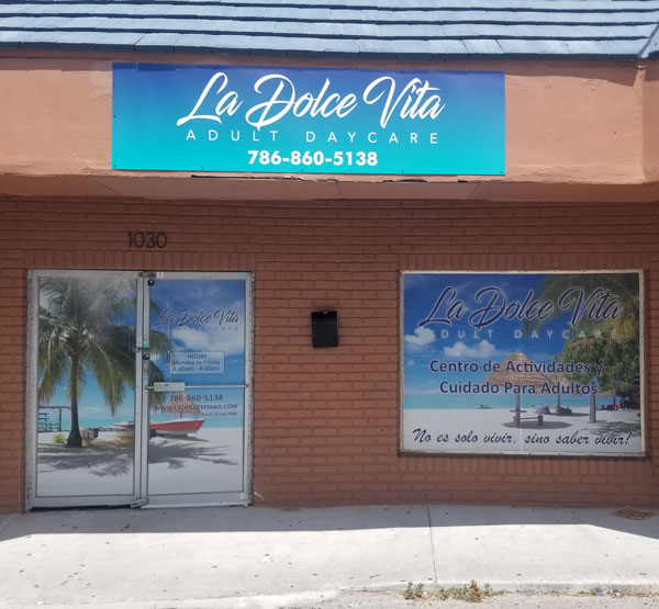 Retail window graphics for La Dolce Vita in Miami, FL
